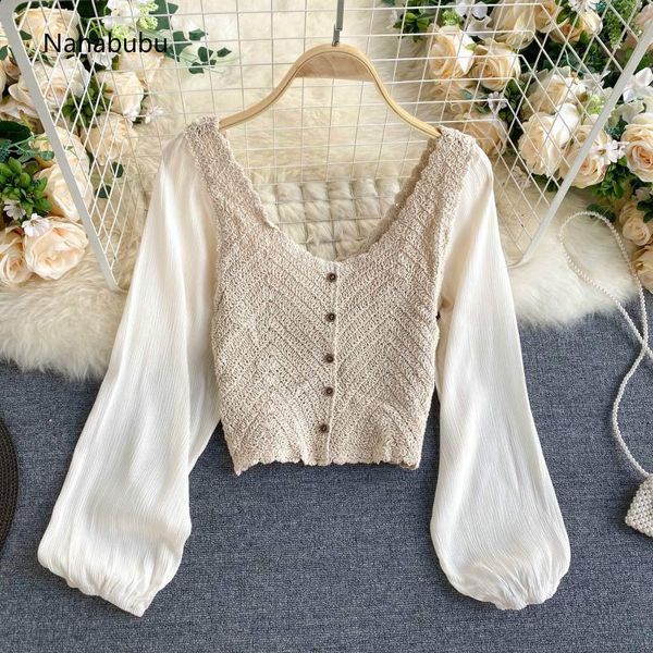 

women vintage style o neck casual short blouse shirt retro puff sleeve elastic chic chemise blusas women's blouses & shirts, White