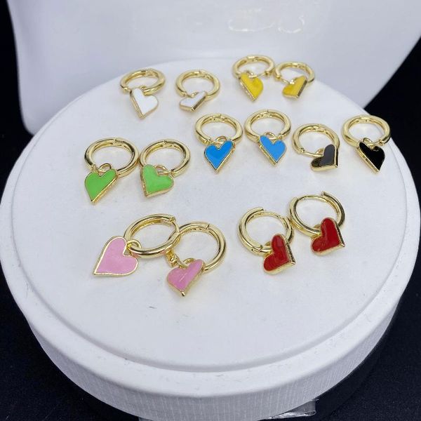 

hoop & huggie gold color plated small enamel heart charm earring dangle earrings fashion trendy jewelry aretes for women, Golden;silver