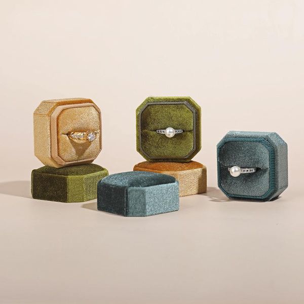

jewelry pouches, bags corduroy cloth world cover octagonal box simple ring earring seeking wedding gift, Pink;blue
