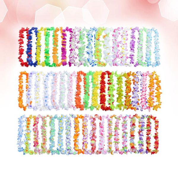 

decorative flowers & wreaths 50pcs colorful hawaiian leis necklace flower garland tropical luau party favors beach hula costume accessory (a