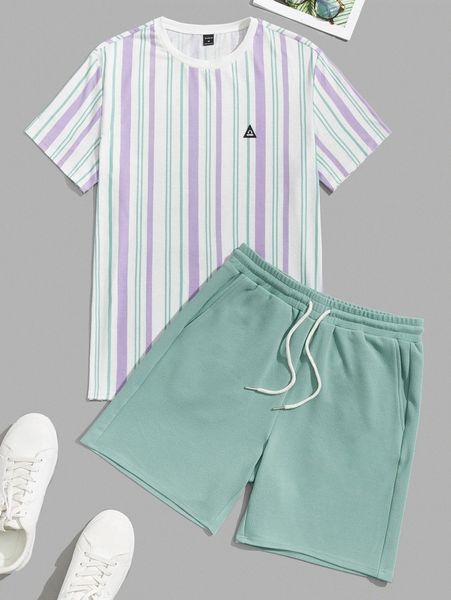 

men patched detail striped & shorts u3ex#, Gray