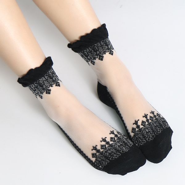 

socks hosiery lace cool transparent glass stocking's children's summer thin socks, Black;white