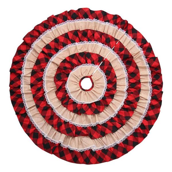 

christmas decorations 116cm round plaid lace carpet tree cake skirt cover home decoration