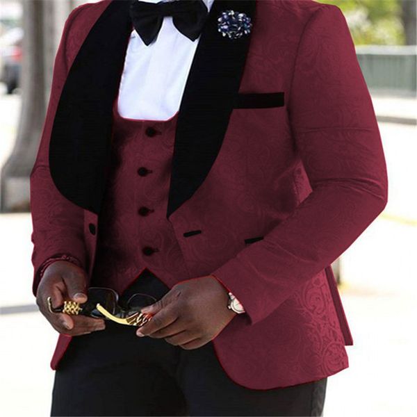 

men's suits & blazers three men's suit jacquard fashion cleavage v marriage shawl lapel godfather tuxedos 2021 (blazer + vest pant, White;black