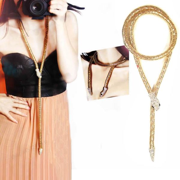 

chains fashion crystal gold plated magnetic snake necklace for women exaggerated dual-purpose / sliver long shape, Silver