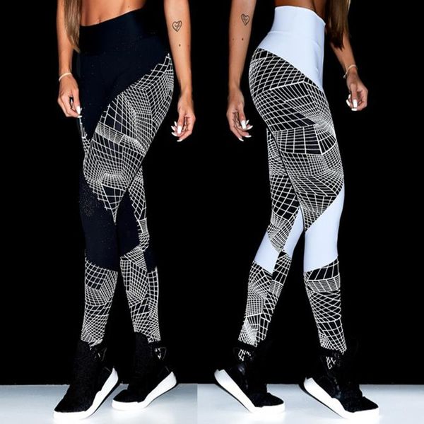 

yoga outfits women's pants geometric web printing elastic high waist workout slim fitness leggings ladies sports gym wear 2021, White;red