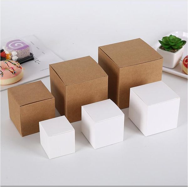 

50pcs multi sizes brown white kraft paper box small gifts packaging carton paperboard wedding party diy supply packing gift wrap