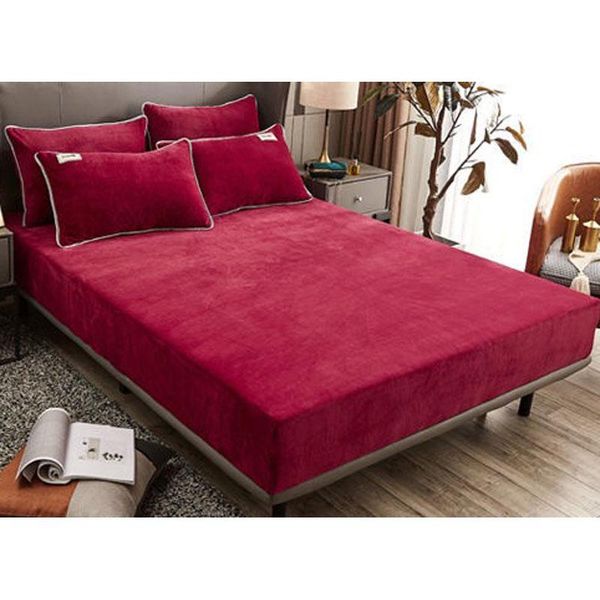 

sheets & sets winter warm solid flannel elastic band fitted sheet mattress protector cover super soft king size double bed