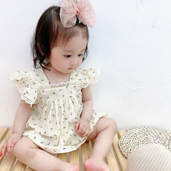 

clothing sets ins baby girls flower printed triangle romper, White
