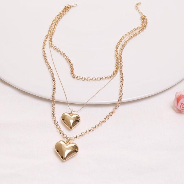 

pendant necklaces fashion loving multi-layer necklace for women rock hiphop cute heart clavicle chain bracelet long choker boho jewelry, Silver