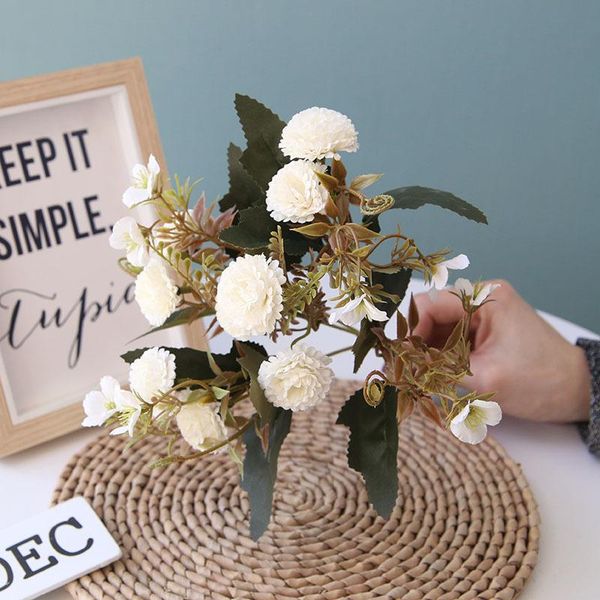 

5pcs/lot branches 11 heads mini carnation bundle artificial flowers for living room wedding decoration silk fake flores decorative & wreaths