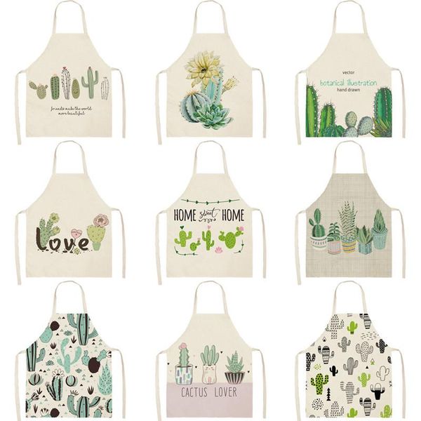 

aprons cactus plants green leaves pattern kitchen home cooking baking shop cotton linen cleaning apron