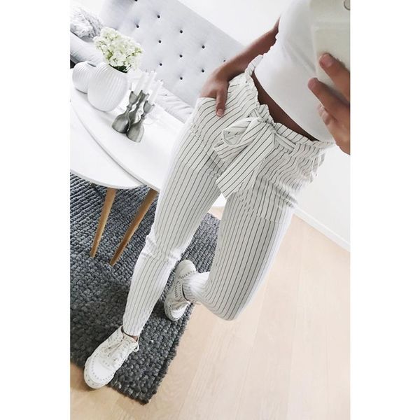 

fashion striped ol chiffon high waist harem pants women stringyselvedge summer style casual trousers femme women's & capris, Black;white