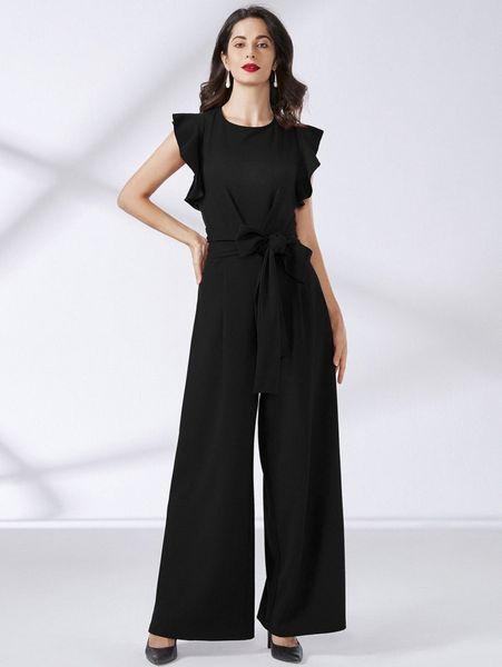 

miusol ruffle trim belted wide leg jumpsuit w7ru#, White