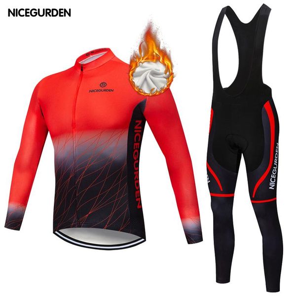 

racing sets winter warm fleece jacket, cycling wear, long-sleeved suit, straps, windproof and self-cultivation, Black;blue
