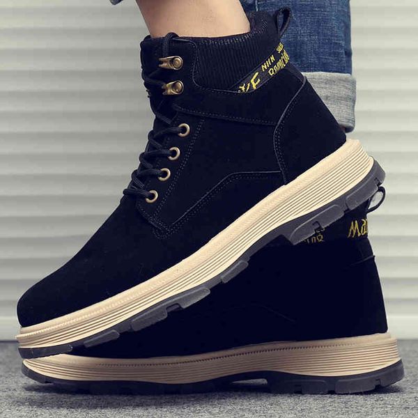 

boots martins men's casual british short autumn and winter flat tooling men shoes warm waterproof non-slip, Black