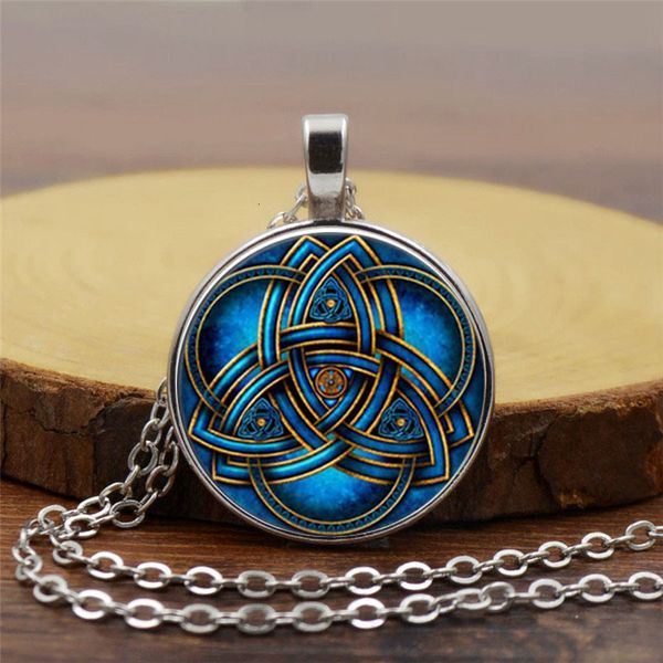 

accsori celtic blue triangle necklace jewelry pendant sweater chain, Silver