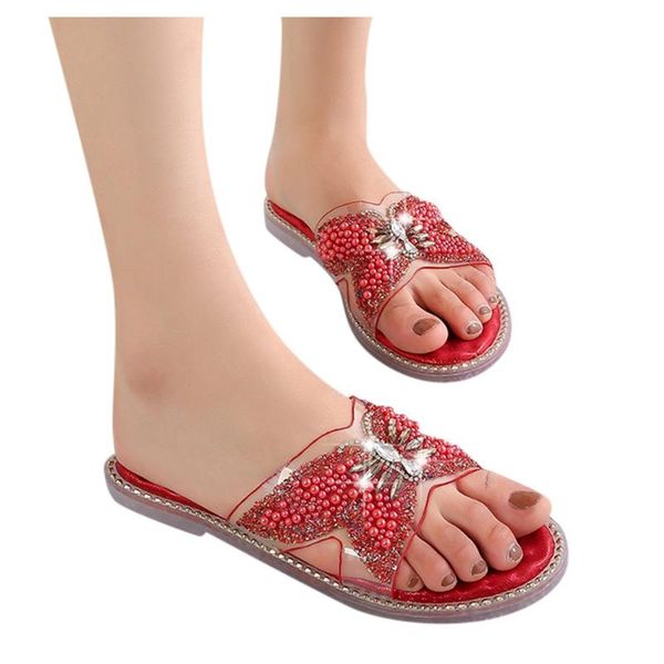 

slippers women's ladies fashion girls bowknot crystal pearl flat bottom shoes woman summer slipper casual zapatos de mujer, Black