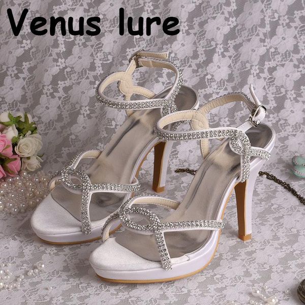 

high heel summer rhinestone sandals platform white shoes wedding women, Black