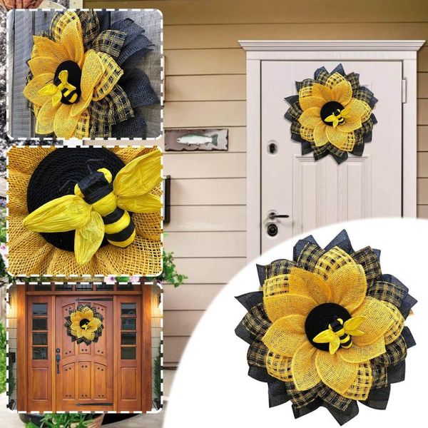 

decorative flowers & wreaths round simulation leaf bee sunflowerwreath artificial garland hanging pendants wedding spring decoration home ac