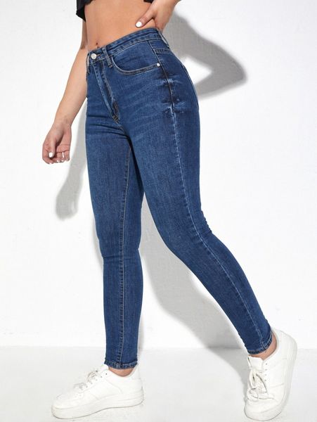 

slant pocket skinny jeans c1yy#, Blue