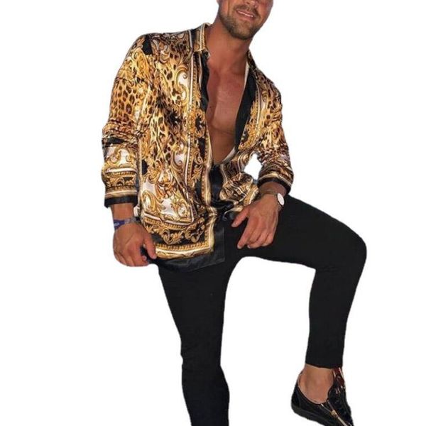 

men's long sleeve shirt casual leopard print floral printed trendy blouse homme bohemian, White;black