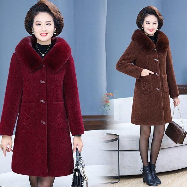 

women's wool & blends in winter clothing imitated mink coat thickening of middle-aged and old wear warm woollen, Black