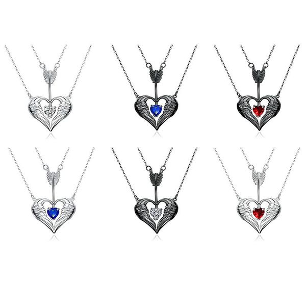 

pendant necklaces 1 pc multilayer layered necklace for women jewelry silver color link chain arrow through heart clear rhinestone girlfriend