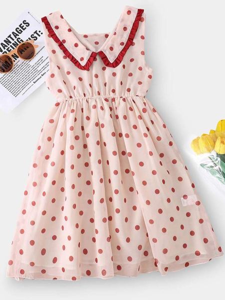 

girls polka dot print frill trim dress she, Red;yellow