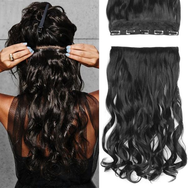 

synthetic wigs long straight 22-inch clip in hair heat resistant wavy hairpiece high temperature fiber, Black