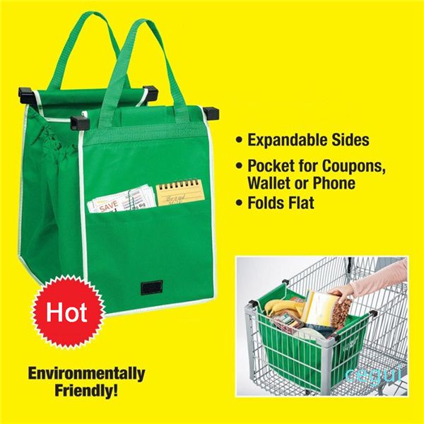 

grab bag clip to cart shopping bag foldable tote eco-friendly reusable large trolley supermarket large capacity bags lc531
