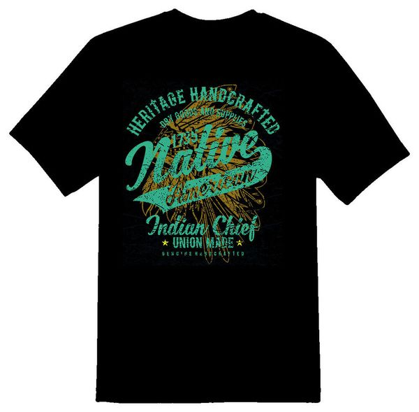 

native american indian chief union made black or white tee shirt, White;black