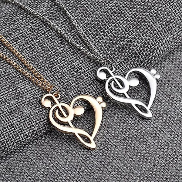 

pendant necklaces minimalist fashion hollow heart shaped musical note necklace music jewelry gift for women collares para mujer colgantes, Silver