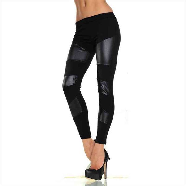 

women black leggings lady patchwork leather legging spring autumn fake leather skinny pants