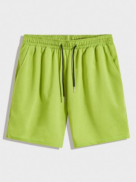 

men drawstring waist solid track shorts b4on#, Black