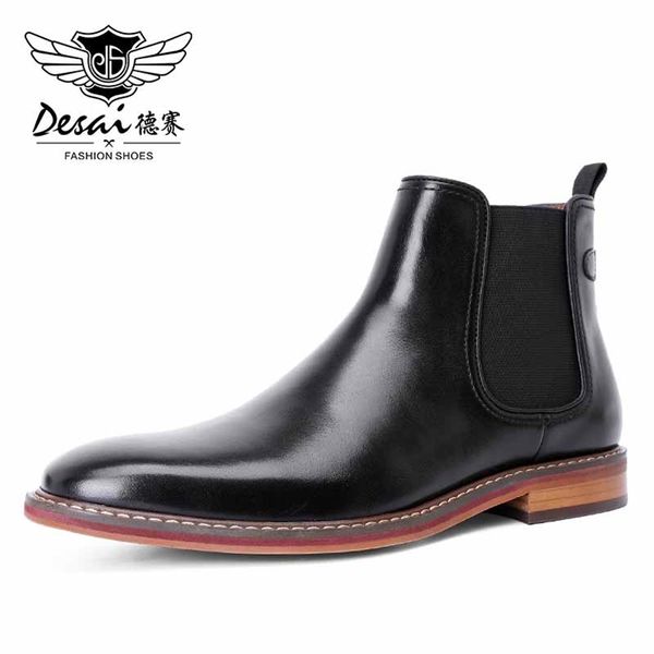 

desai brand men's chelsea boots genuine calf leather bottom outsole calf leather upper leather inner handmade boot shoes 211106, Black