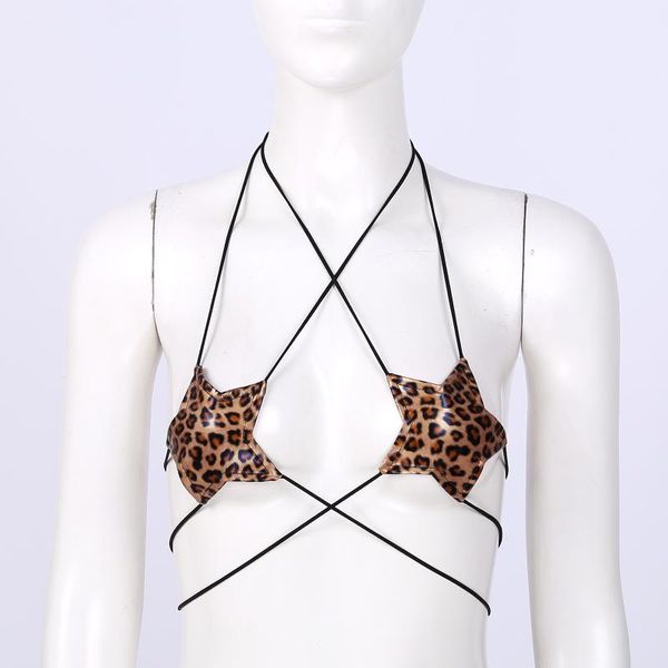 

bras erotic lingerie for women wet look patent leather bra brassiere halter neck strappy wrap around star shape bralette top, Red;black