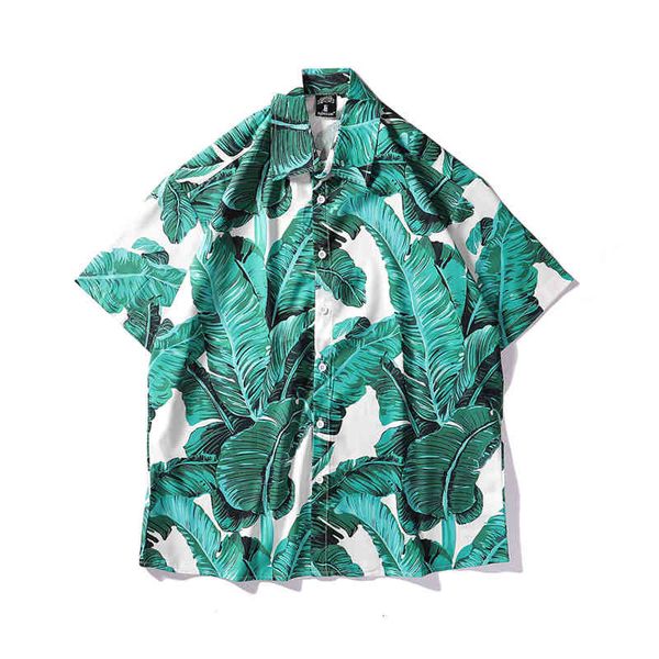 

men's t-shirts hawaiian style seaside vacations shirts high-quality women's casual banana leaves loose short-sleeve beach, White;black