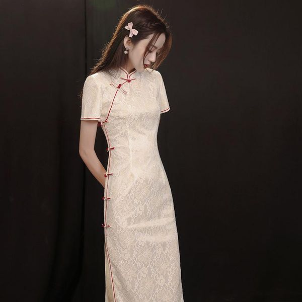 Abbigliamento etnico Abito tradizionale cinese estivo Cheongsam Stile semplice Donna Girly Giovane Elegante Aderente retrò Migliorato Qipao lungo