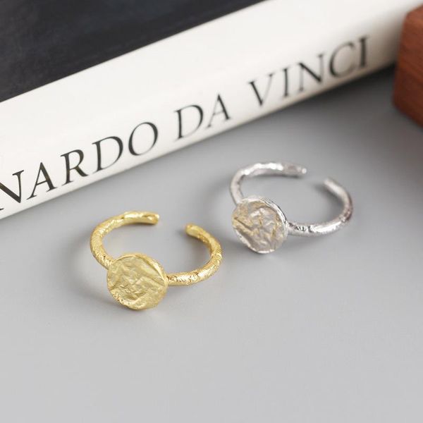 

cluster rings korean version of s925 sterling silver ins geometric irregular bump surface tin foil paper pattern design ring female for wome, Golden;silver