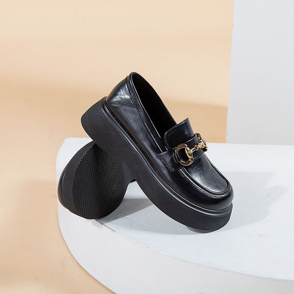 

luxury dress shoes 2021 british style small leather one foot on lefu thick soled single sho women's autumn wenzhou, Black