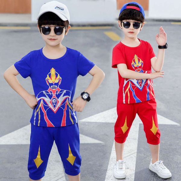 

boys' summer suit children's short sleeve two piece ultraman fashion, White