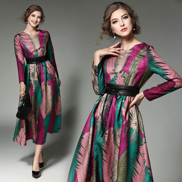 

boutique dress early spring women's high end printing long print fashion, Black;pink