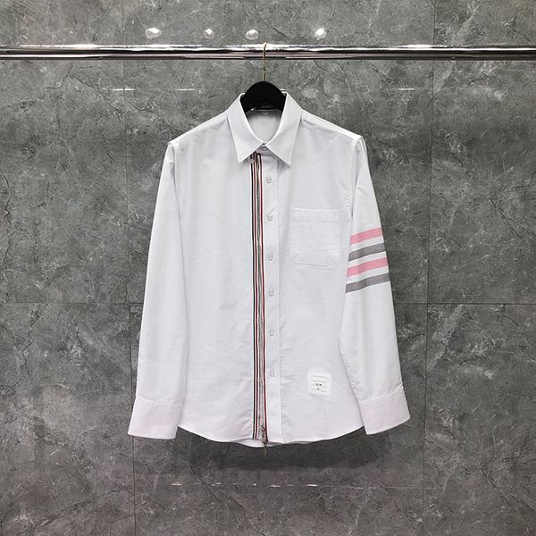 

design clothing daizhiying zipper shirt pink gray bar lapel shirt, White