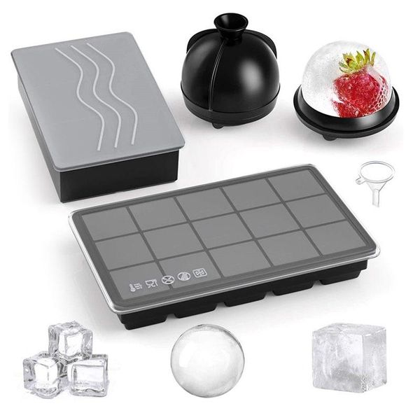 

ice square tray with lid, 3 pack silicone large sphere honeycomb trays ball mold for whiskey funnel baking moulds