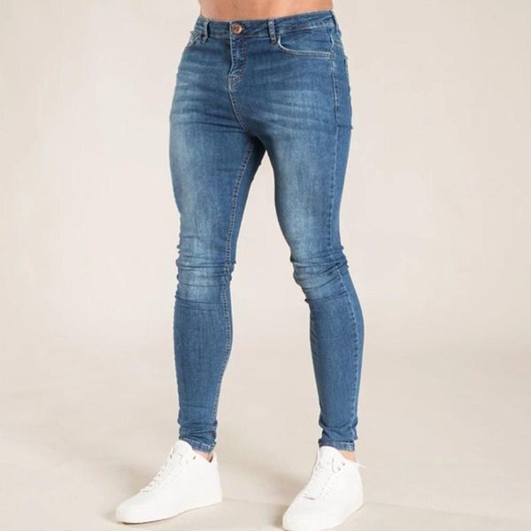 

men's jeans shzq elastic waist skinny men black casual streetwear jogger pants mens high street slim fit man fashion denim trous, Blue