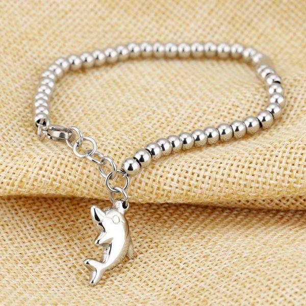 

bangle cl-90 exquisite round bead bracelet temperament style dolphin pendant titanium steel lady rose gold birthday gift, Black