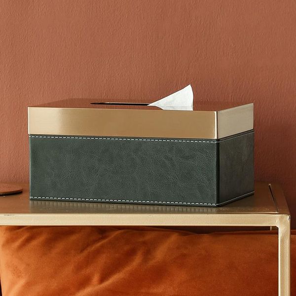 

gold european leather nordic tissue storage box napkin toilet roll holder decorative boite de rangement home bj50tb boxes & napkins