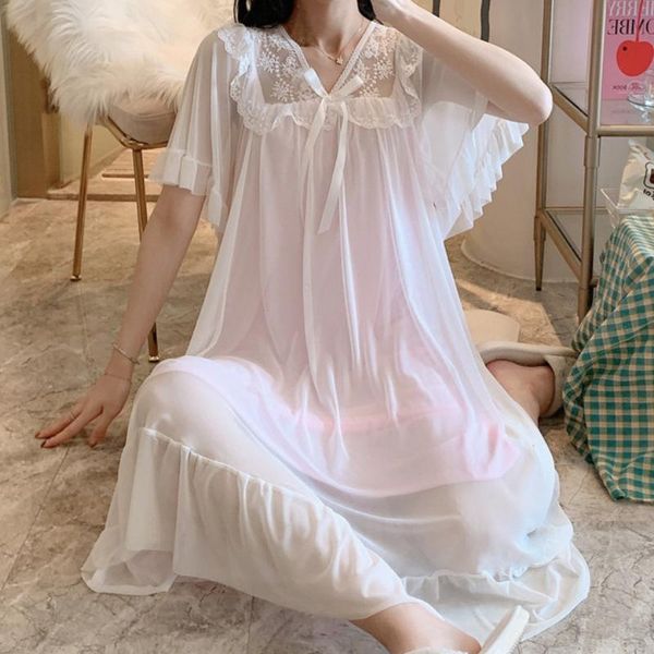 

women's sleepwear princess women lounge nighty white pink vintage nightgowns kawaii nightwear girl mesh lace peignoir lolita night dres, Black;red