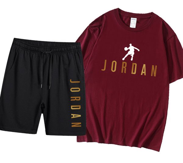 

Men' Tracksuits Summer Fashion Casual Sleeve Suit, Wine red + black